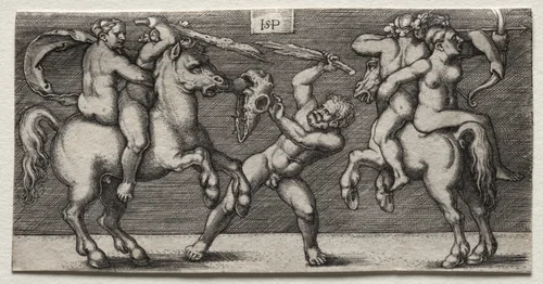 Combat of Three Men by Hans Sebald Beham, print, 1546-1547