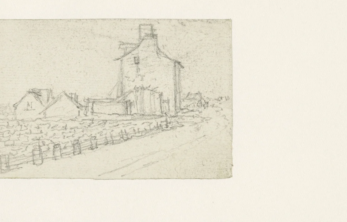 Weg met muur erlangs leidend naar een huis by Georges Michel, drawing, 1773-1843