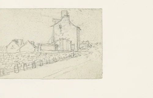 Weg met muur erlangs leidend naar een huis by Georges Michel, drawing, 1773-1843