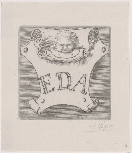 Counterproof of an impression from a name plate for Edward D. Adams by Alphonse Legros, print, 1887-1897