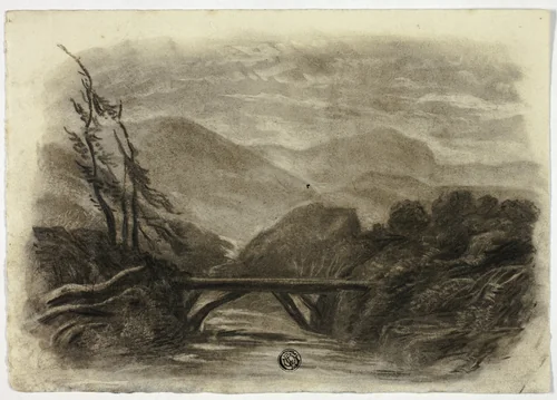 Mountain Stream with Small Bridge I by Elizabeth Murray, drawing, 1850-1860