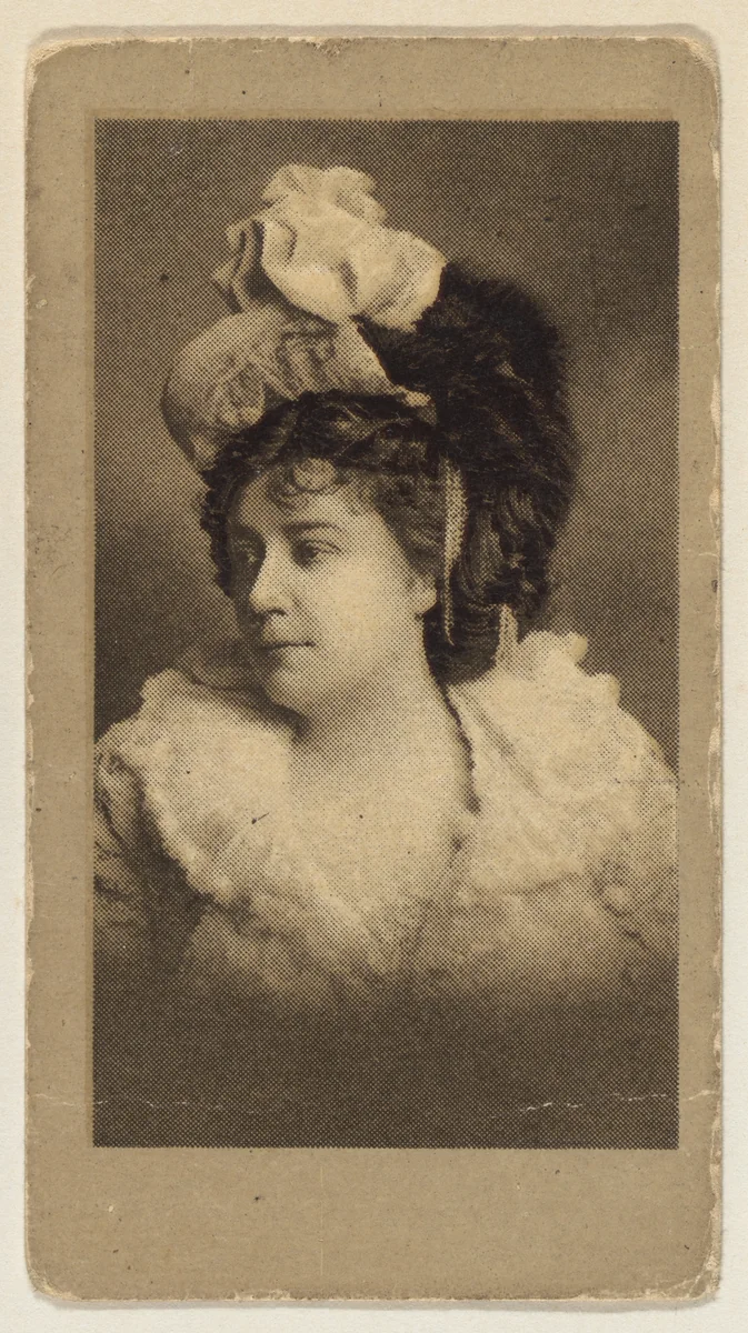 Portrait of a woman wearing a hat and looking towards the left, from the "Girls" series (T66), issued with Hunter Dog Cigarros by S. Monday & Sons by S. Monday & Sons, print, 1895-1905