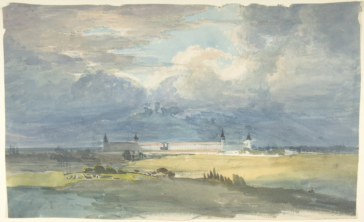 Landscape with a Large Building by Franz von Hauslab, drawing, 1818-1883