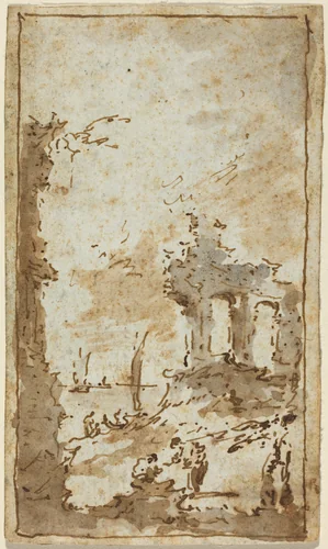 A Capriccio of Ruins by the Lagoon by Francesco Guardi, drawing, 1712-1793