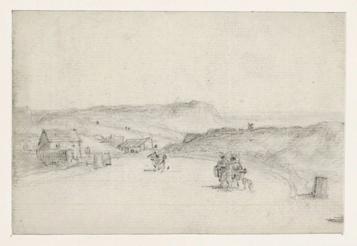 Dalende weg tussen twee hellingen by Georges Michel, drawing, 1773-1843