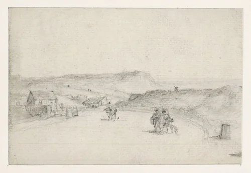 Dalende weg tussen twee hellingen by Georges Michel, drawing, 1773-1843