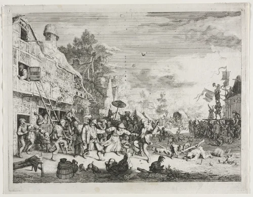 Village Fair by Cornelis Dusart, print, 1680-1690