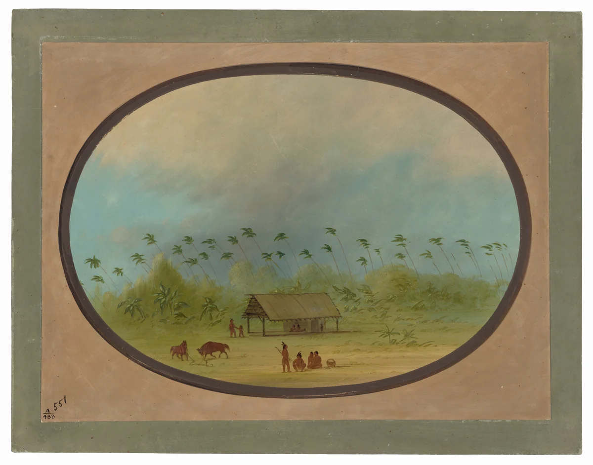 A Small Tobos Village by George Catlin, painting, 1854-1869