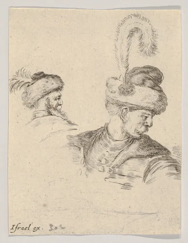 Plate 11: A Polish bust in profile, turned to the right, another Polish head seen from behind in the background, from "The Book for Learning to Draw" (Livre pour apprendre à dessiner) by Stefano della Bella, print, 1647-1652
