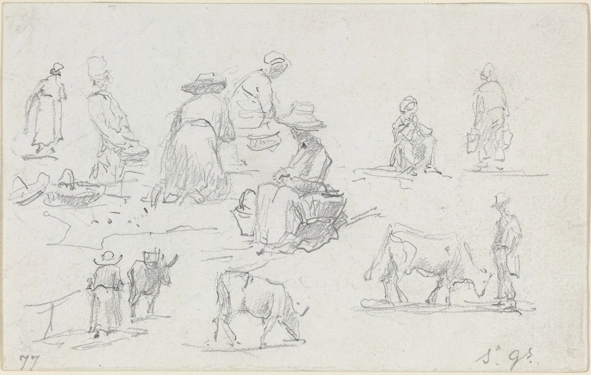 Peasants and Cows [recto] by Eugène Boudin, drawing, 1877
