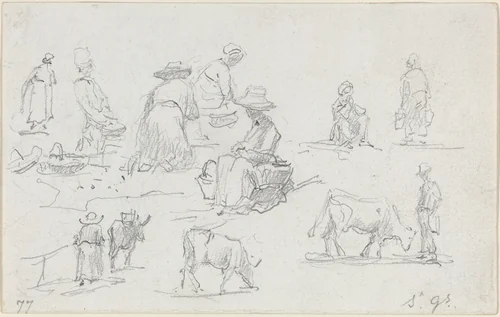 Peasants and Cows [recto] by Eugène Boudin, drawing, 1877