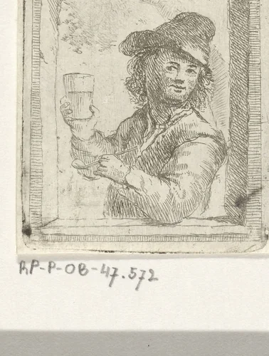 Pijprokende man met een glas by Simon Klapmuts, print, 1744-1780