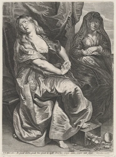 St. Mary Magdalen Trampling Her Valuables by Lucas Vorsterman, print, 1622-1623