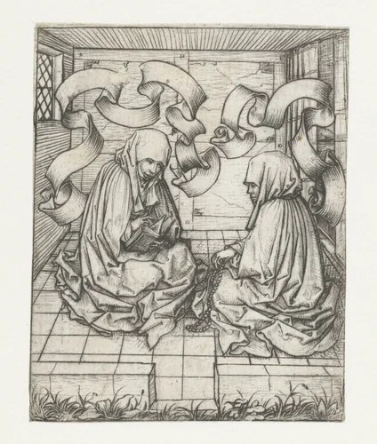 Twee nonnen by Meester van het Amsterdamse Kabinet, print, 1478-1482