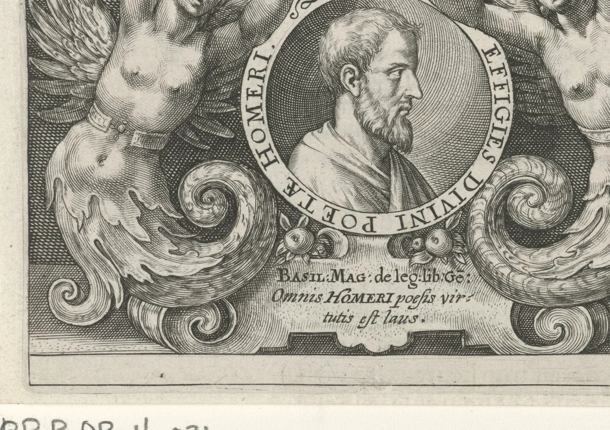 Portret van Homerus by Crispijn van de Passe, print, 1613