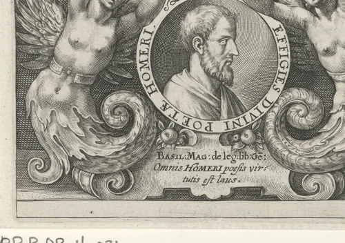 Portret van Homerus by Crispijn van de Passe, print, 1613