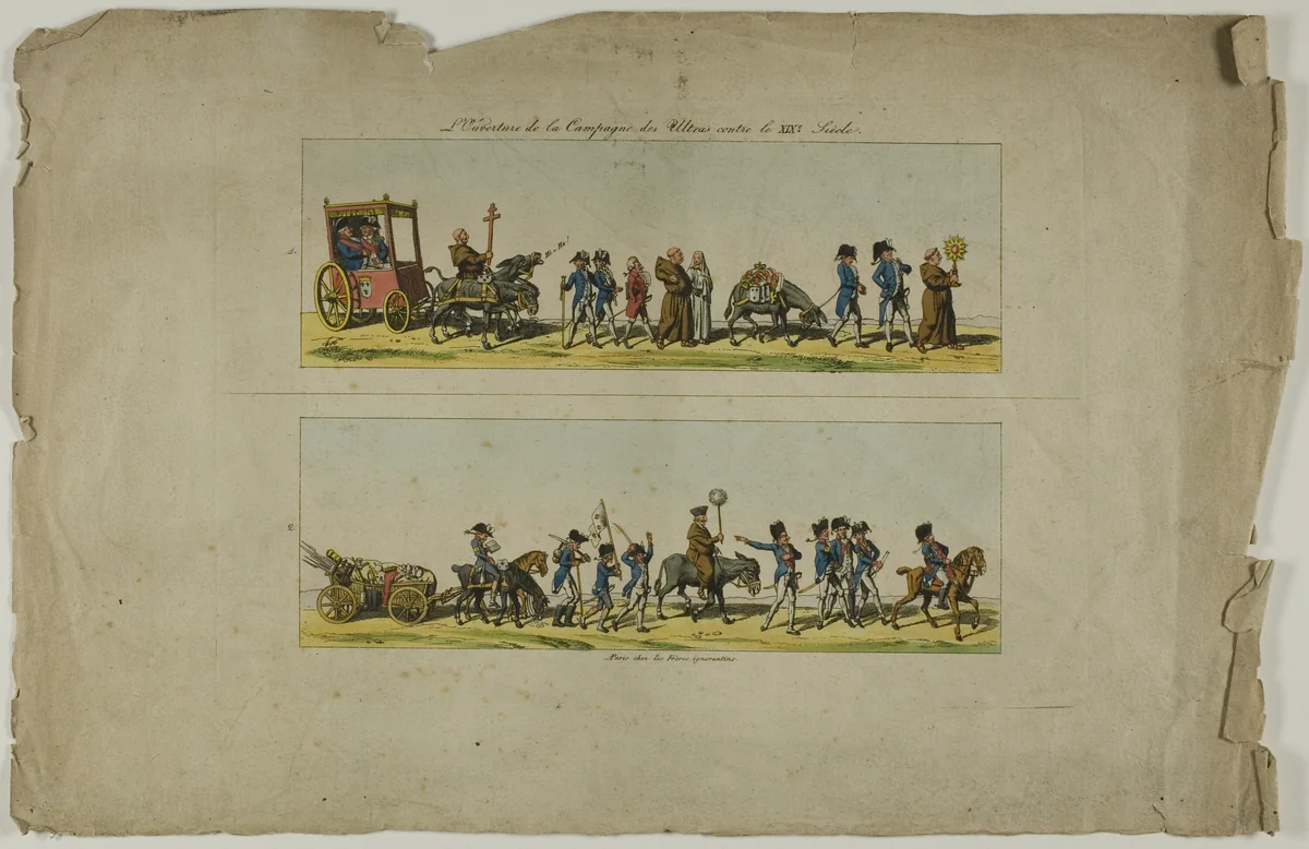 Plates One and Two, from L'Ouverture de la Campagne des Ultras contre la XIXe siecle by Unknown Artist, print, 1800-1899