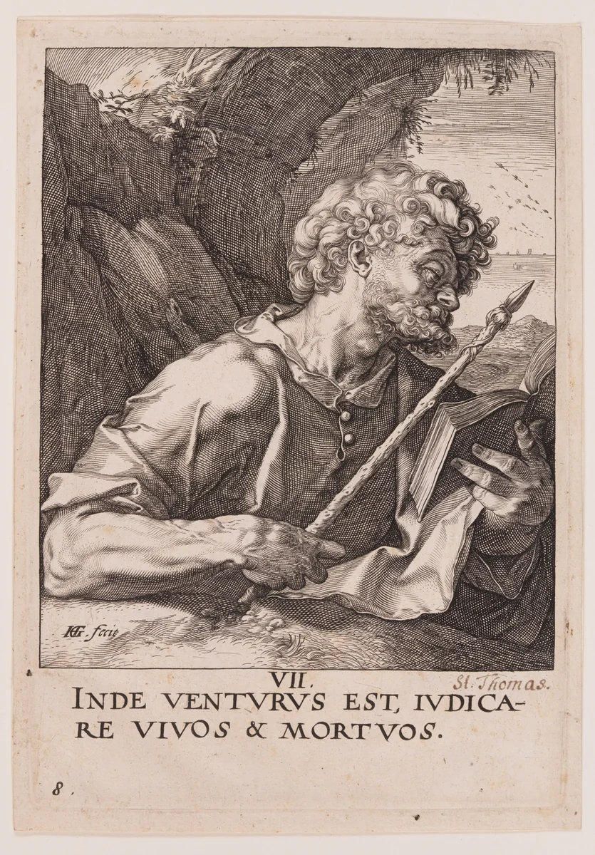 St Thomas, from Christ, the Apostles and St Paul with the Creed by Hendrick Goltzius, print, 1589
