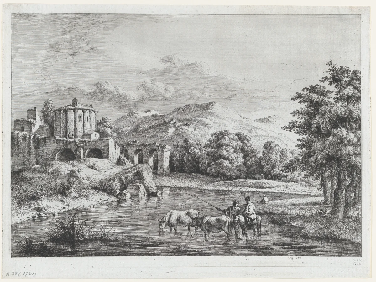View of the Temple of Vesta by Jean Jacques de Boissieu, print, 1774