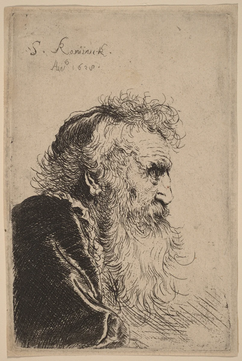 Bust of an Old Man in Profile, Facing Right by Salomon Koninck, print, 1638