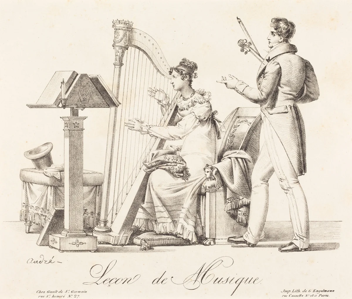 Leçon de Musique (Music Lesson) by Johann Anton André, print, 1775-1842