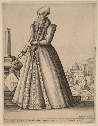 Mary, Queen of Hungary by Karel van Sichem, print, 1575-1604