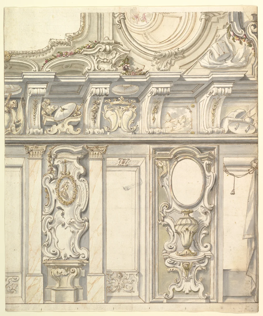 Design for Elevation for Elaborate Wall and Vault with the Savoya Arms by anonymous, drawing, 1700-1780