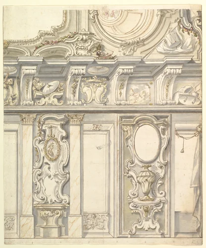 Design for Elevation for Elaborate Wall and Vault with the Savoya Arms by anonymous, drawing, 1700-1780
