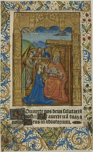 Coronation of the Virgin with Decorative Border from a Prayerbook by European, painting, 1400-1600