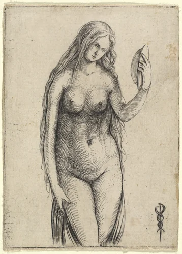 Nude Woman Holding a Mirror (Allegory of Vanitas) by Jacopo de' Barbari, print, 1503-1504