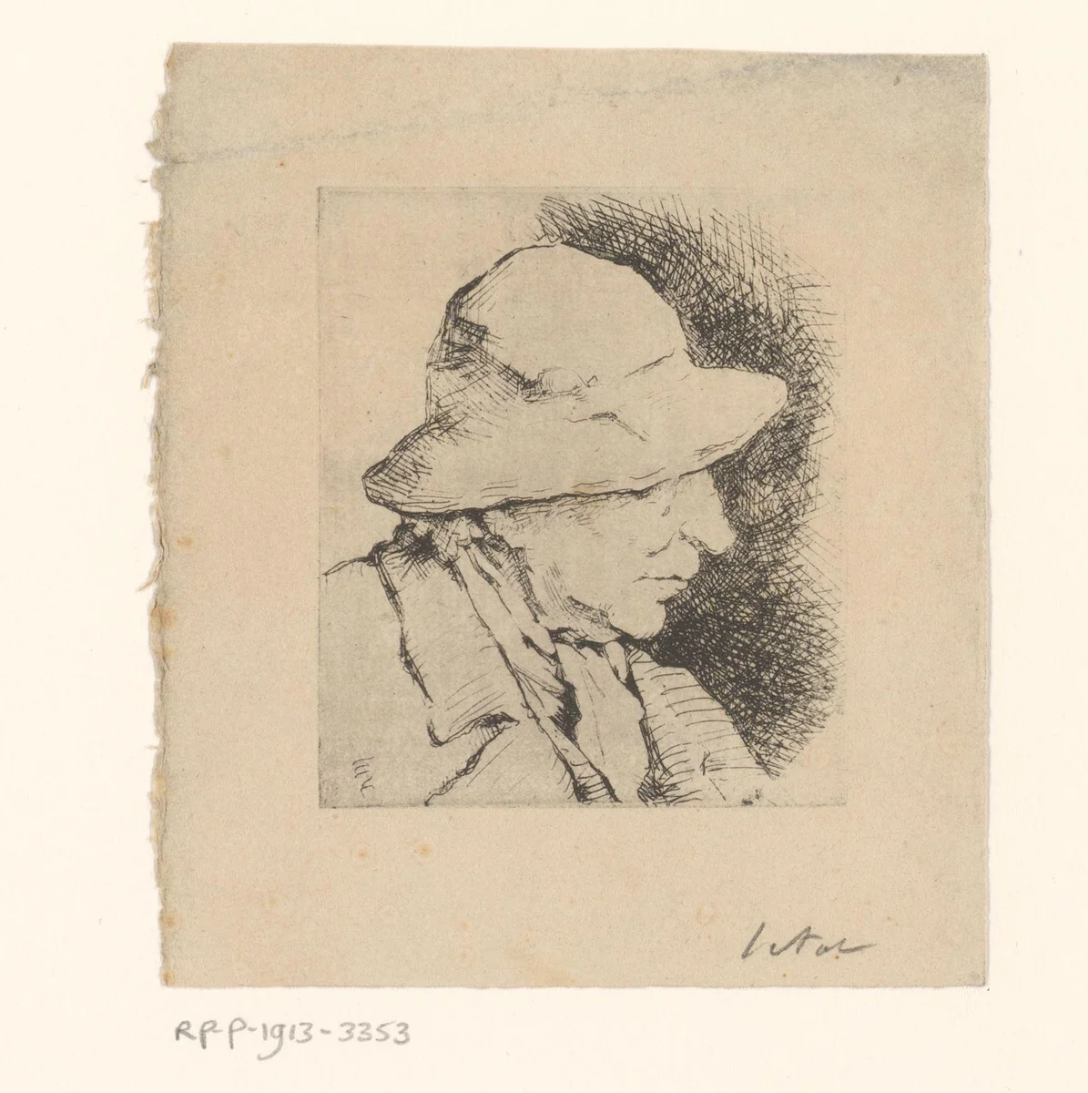 Hoofd van een man met hoed by Piet Verhaert, print, 1879