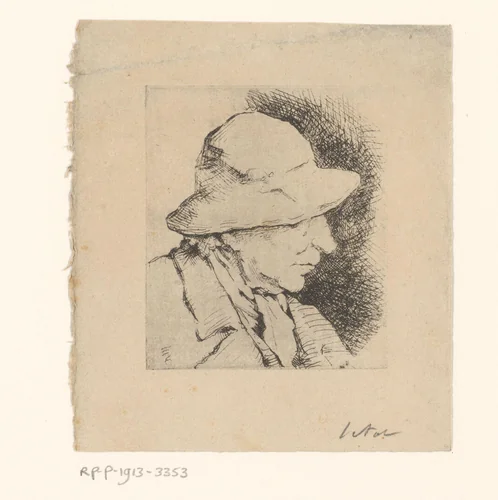 Hoofd van een man met hoed by Piet Verhaert, print, 1879