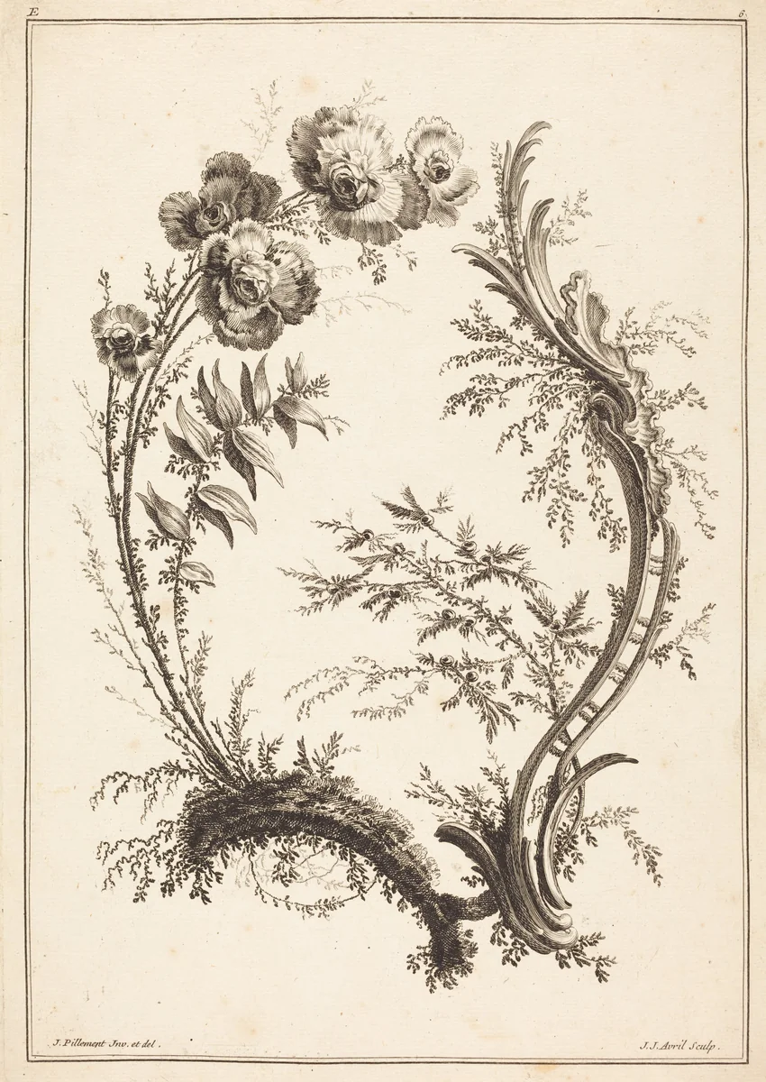 Ornament with Flowers by Jean-Jacques Avril; Jean-Baptiste Pillement, print, 1744-1831