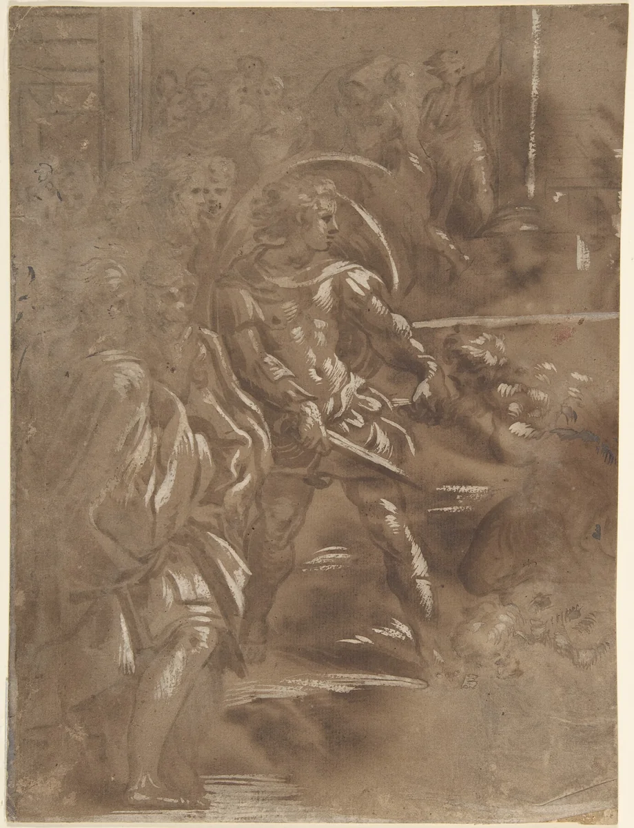 Left Third of a Martyrdom of Saint Peter and Saint Paul by Antonio da Trento, drawing, 1508-1555