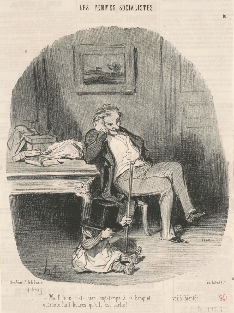 Ma femme reste bien longtemps a ce banquet ... by Honoré Daumier, print, 1849