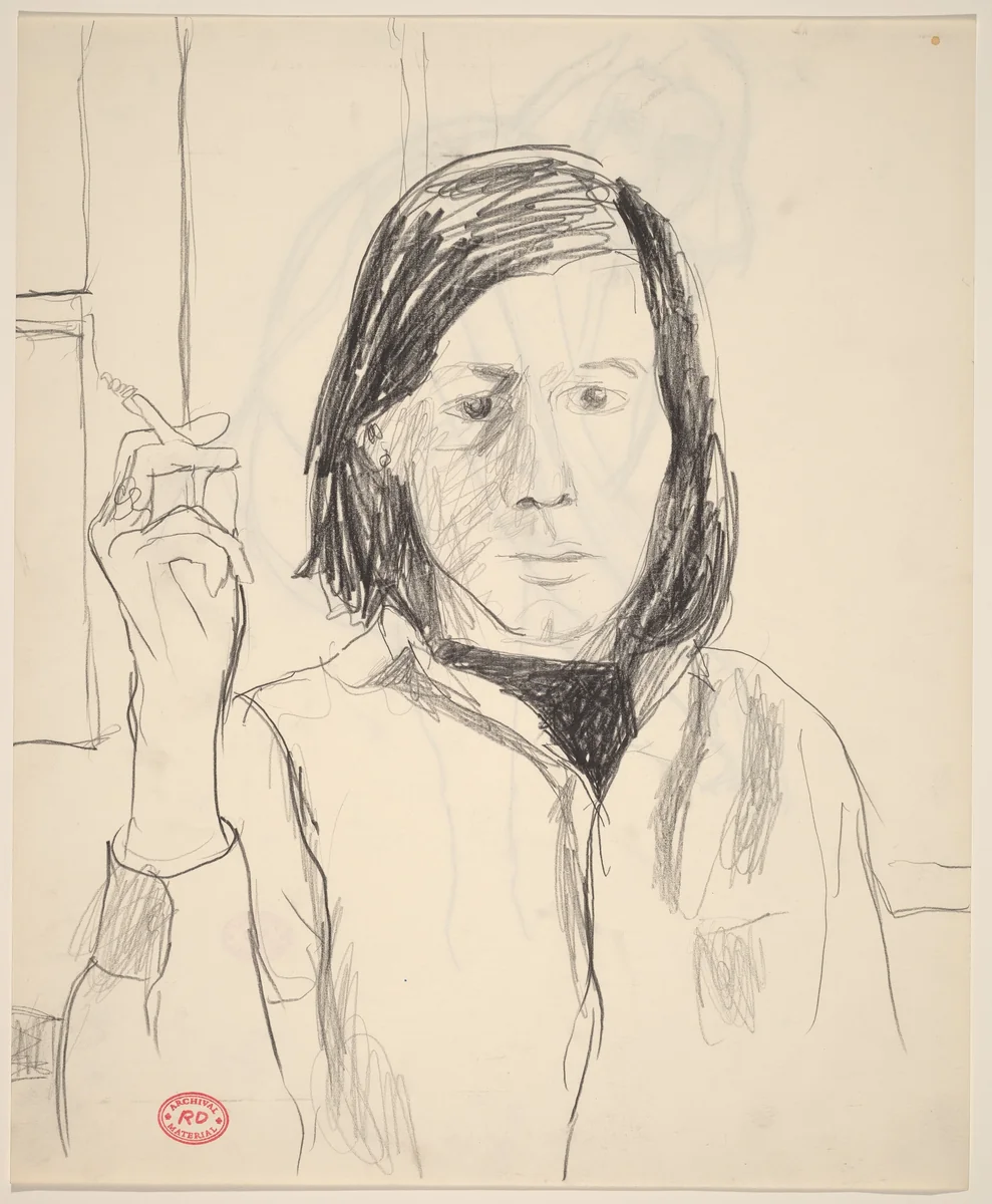 Untitled [portrait of a woman with cigarette] [recto] by Richard Diebenkorn, drawing, 1955-1967