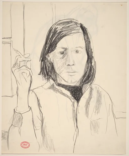 Untitled [portrait of a woman with cigarette] [recto] by Richard Diebenkorn, drawing, 1955-1967
