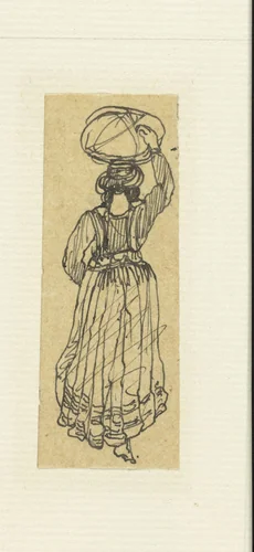 Staande dame in lange japon, op de rug gezien by Rodolphe Bresdin, drawing, 1832-1885