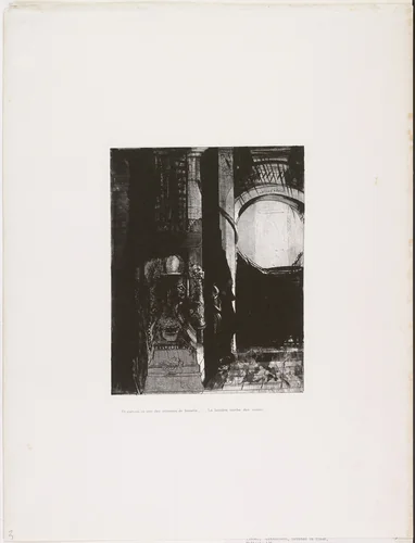 And on Every Side Are Columns of Basalt, . . . the Light Falls from the Vaulted Roof (Et partout ce sont des colonnes de basalte, . . . la lumière tombe des voûtes) from The Temptation of Saint Anthony (La Tentation de Saint-Antoine) by Odilon Redon, print, 1896