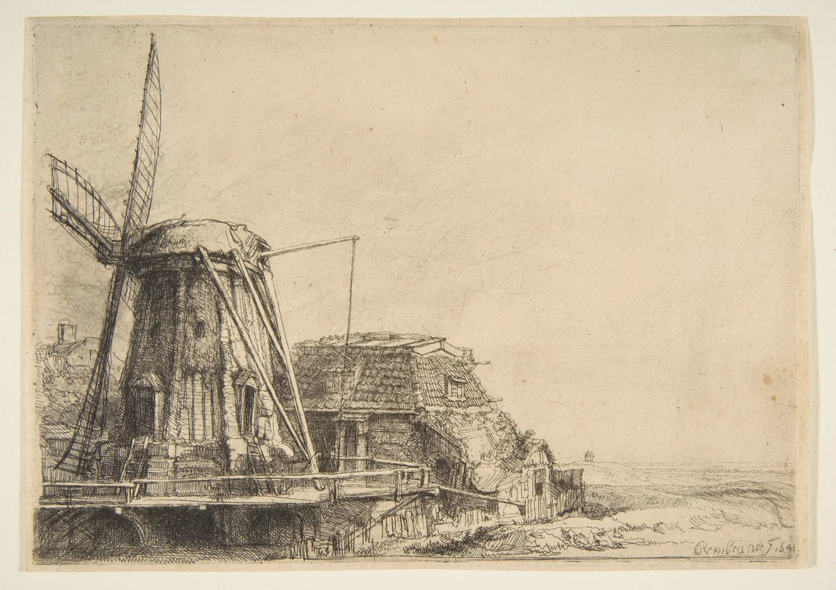 The Windmill by Rembrandt van Rijn, print, 1641
