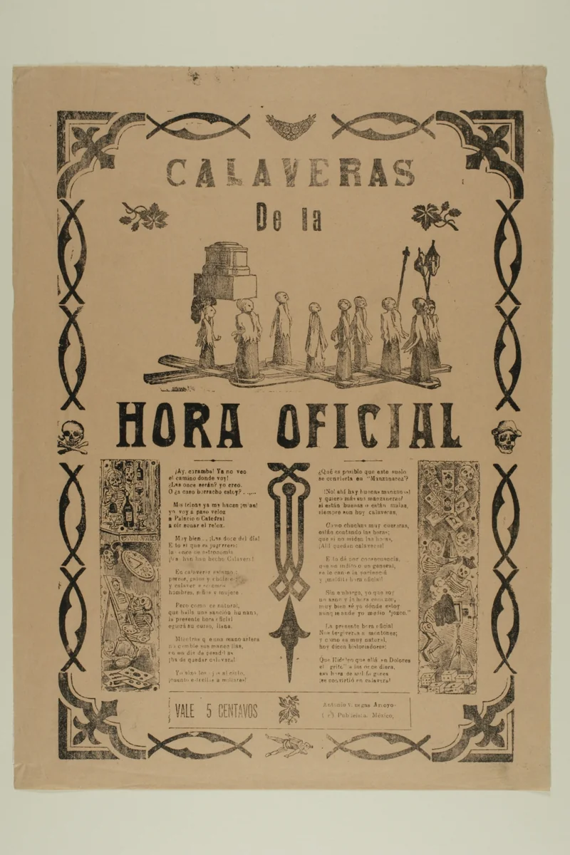 Calavera de la hora oficial (Calavera of the Official Time) by José Guadalupe Posada, print, 1871-1913