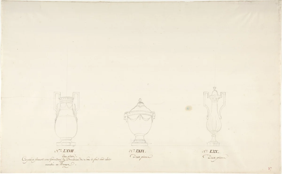 Design for Three Vases by anonymous, drawing, 1765-1790