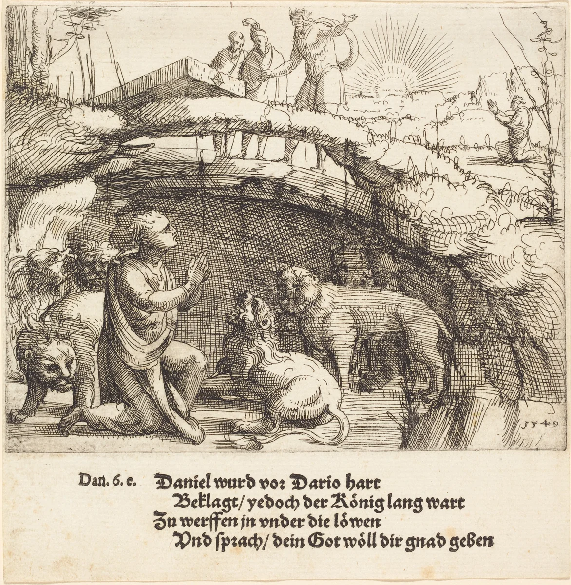 Daniel in the Lions' Den by Augustin Hirschvogel, print, 1549