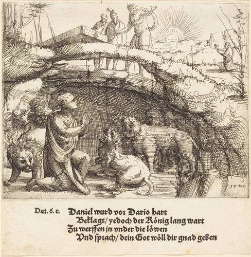 Daniel in the Lions' Den by Augustin Hirschvogel, print, 1549