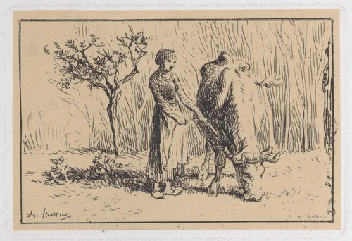 Grazing Cow by Charles Jacque, print, 1860-1870