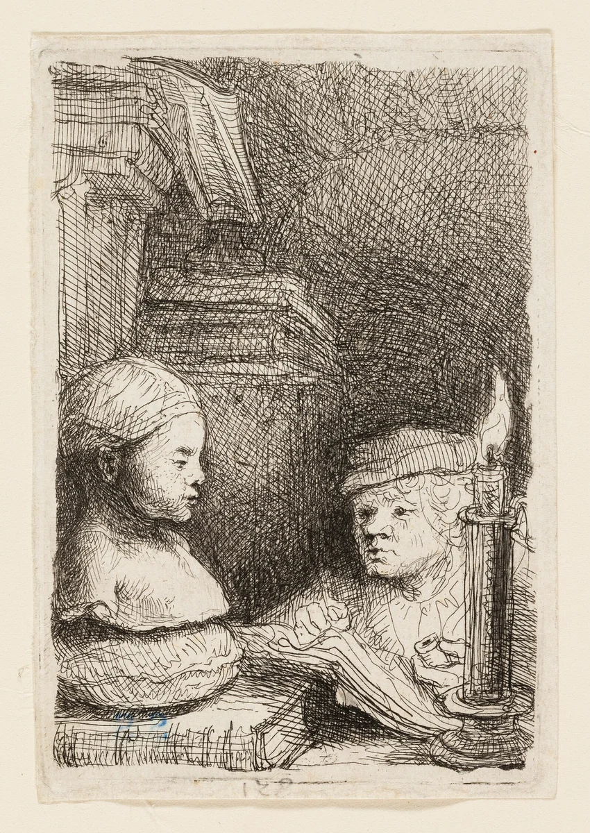 Man Drawing from a Cast by Rembrandt van Rijn, print, 1636-1646
