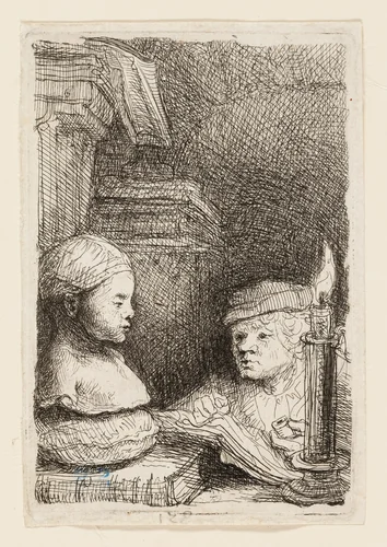 Man Drawing from a Cast by Rembrandt van Rijn, print, 1636-1646