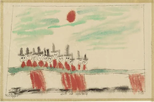 People on the Jetty (Leute auf See-Steg) by Lyonel Feininger, drawing, 1918
