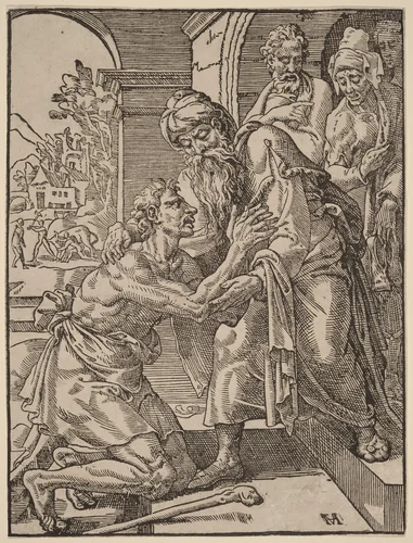 The Return of the Prodigal Son by Dirck Volckertz Coornhert; Maerten van Heemskerck, print, 1548