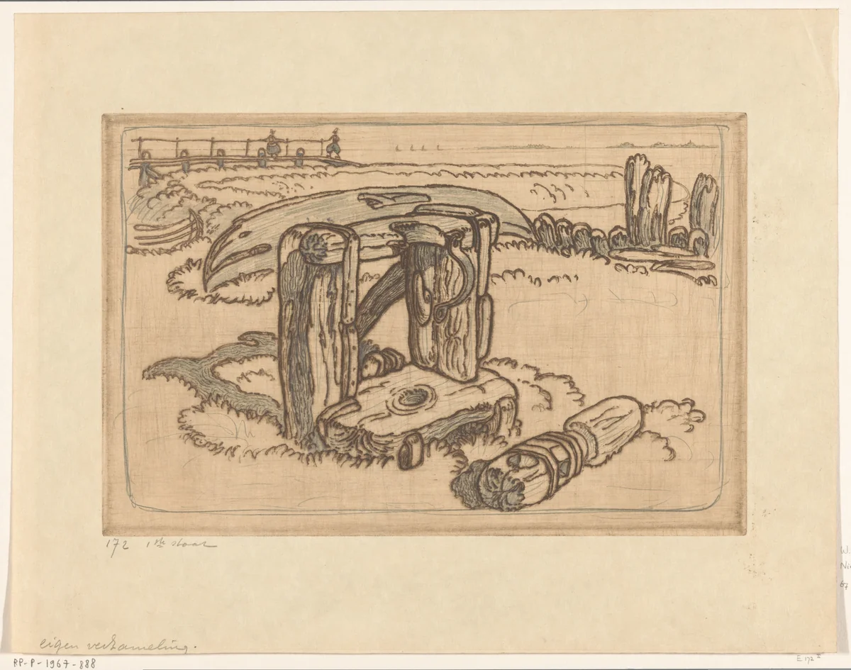 Houten kaapstander op een werf in Volendam by Wijnand Otto Jan Nieuwenkamp, print, 1915